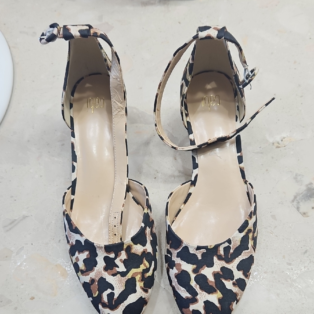 CAbi Leopard Print Ankle-Strap Pumps - Black Beige Brown